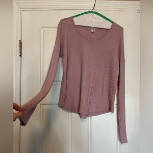 Mudd Pink V-Neck Waffle Knit Top